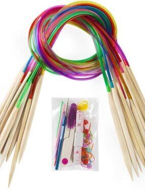 18 Pairs Bamboo Knitting Needles Set, Vancens Circular Wooden Knitting Needles